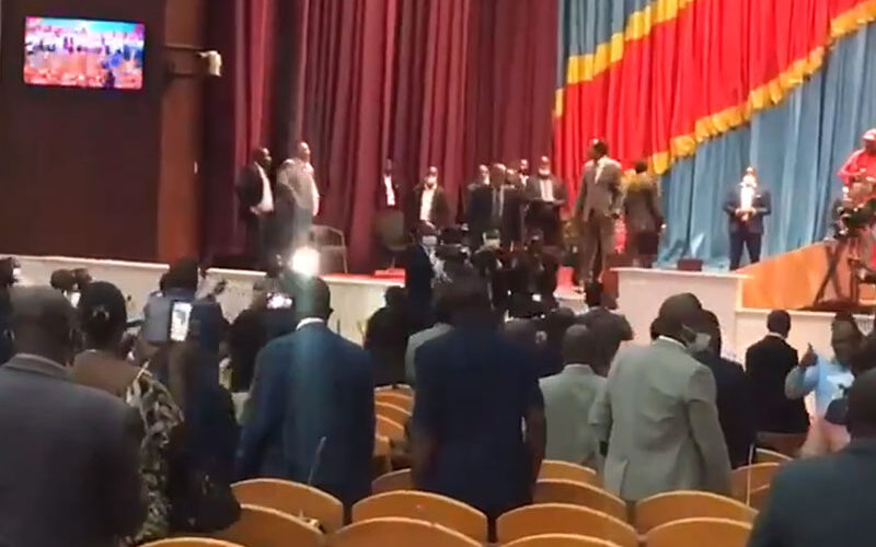 Lawmakers throw buckets and chairs in Congo parliament brawl