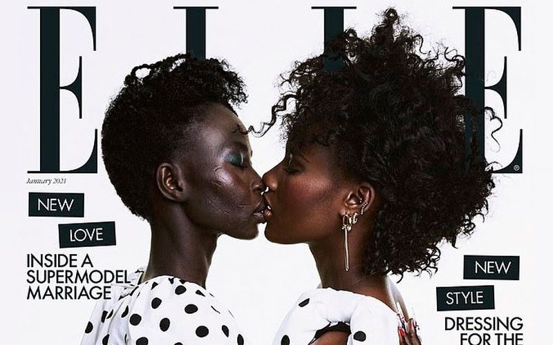 South Sudanese model Aweng Ade-Chuol and wife embrace on Elle UK’s December cover issue