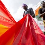 Members of the LGBT community parade in Entebbe, southwest of Uganda’s capital Kampala
