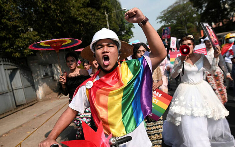 In Myanmar, LGBT+ people join anti-coup protests with rainbow flags