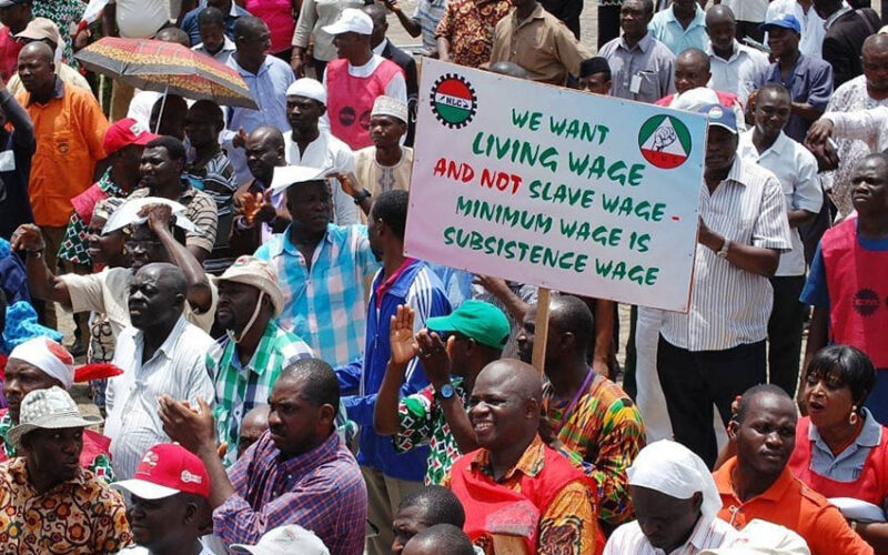 Nigerian union members protest over possible minimum wage change