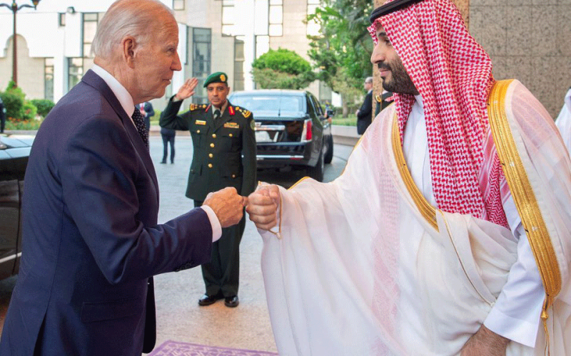 Biden begins sensitive Saudi trip with fist bump for crown prince, handshake for king