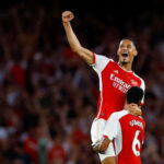 Arsenal’s-William-Saliba-and-Gabriel-celebrate