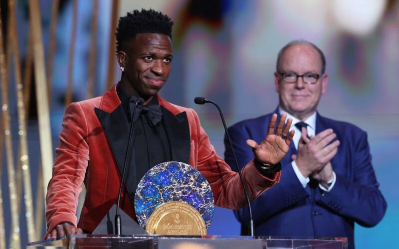 Vinicius vows to continue fight against racism as he wins Socrates Award