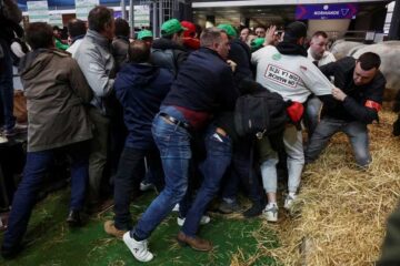 Angry French farmers storm into agriculture fair in Paris