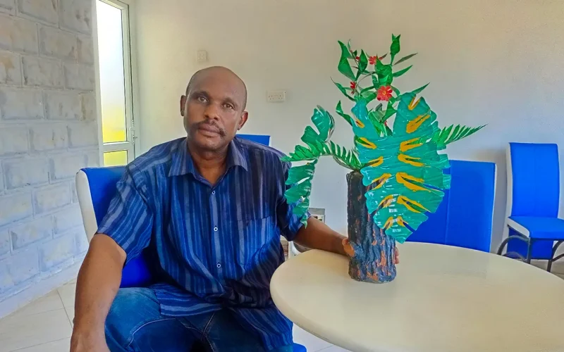 From roadside to table: the “Plastic Man” transforming plastic bottles into eye-catching decor