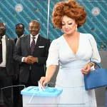 Paul Biya_Chantal Biya casts her ballot